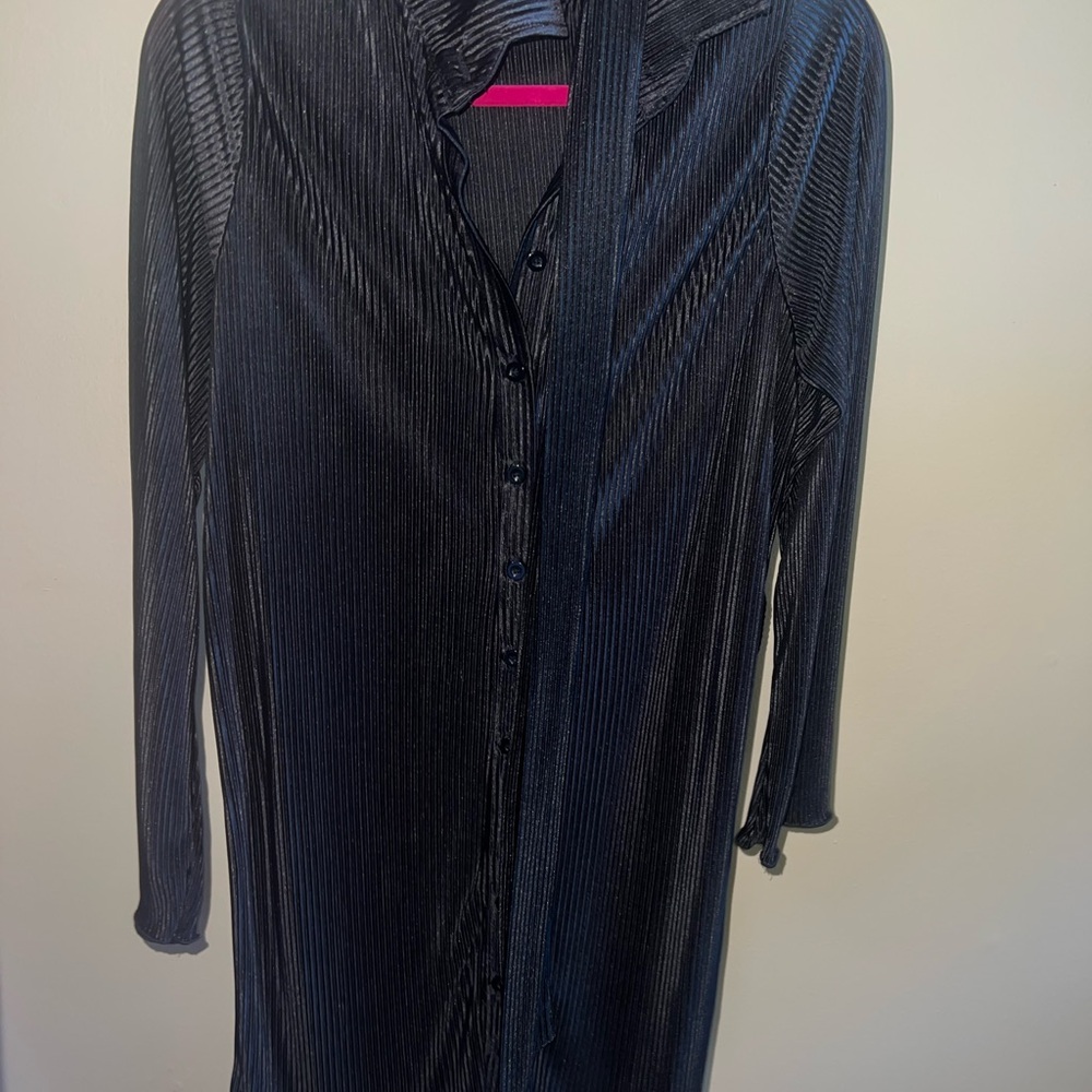 Black Long-Sleeve Button-Up Dress